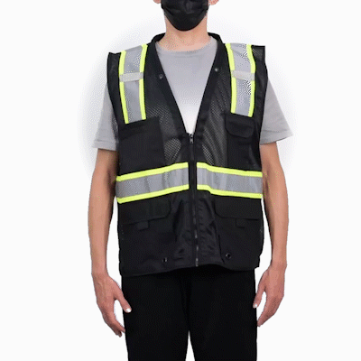 Be Safe Black S/M High Visibility Mesh Safety Vest - Zipper Closure, Reflective Tape - 20 count box