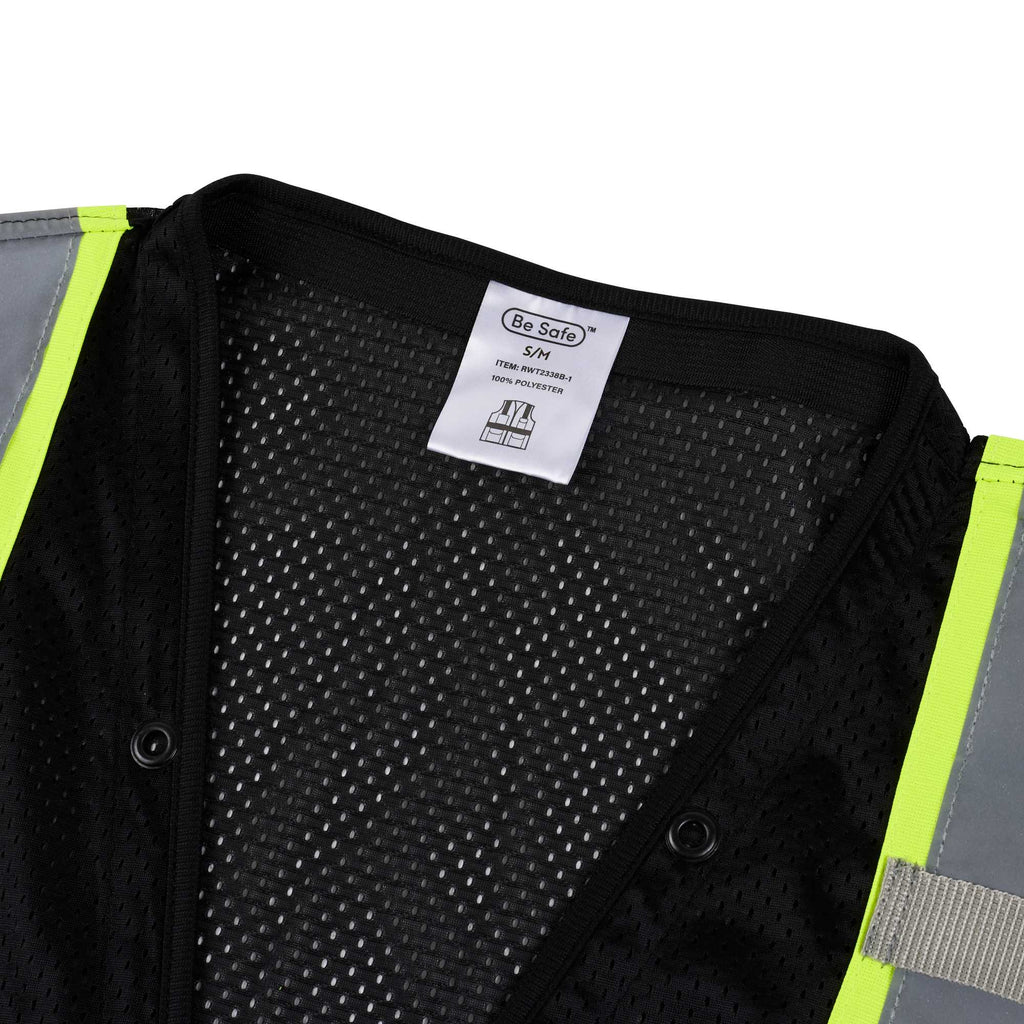 Be Safe Black S/M High Visibility Mesh Safety Vest - Zipper Closure, Reflective Tape - 20 count box