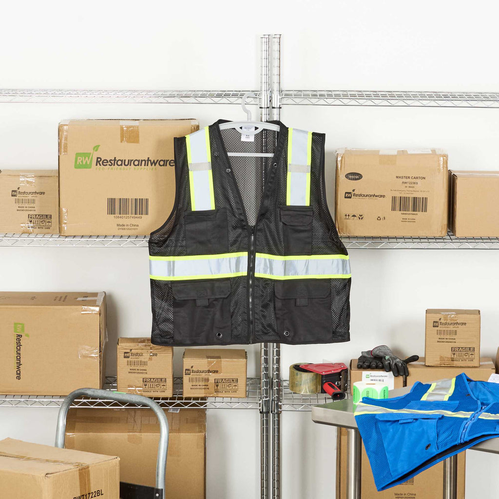 Be Safe Black S/M High Visibility Mesh Safety Vest - Zipper Closure, Reflective Tape - 20 count box