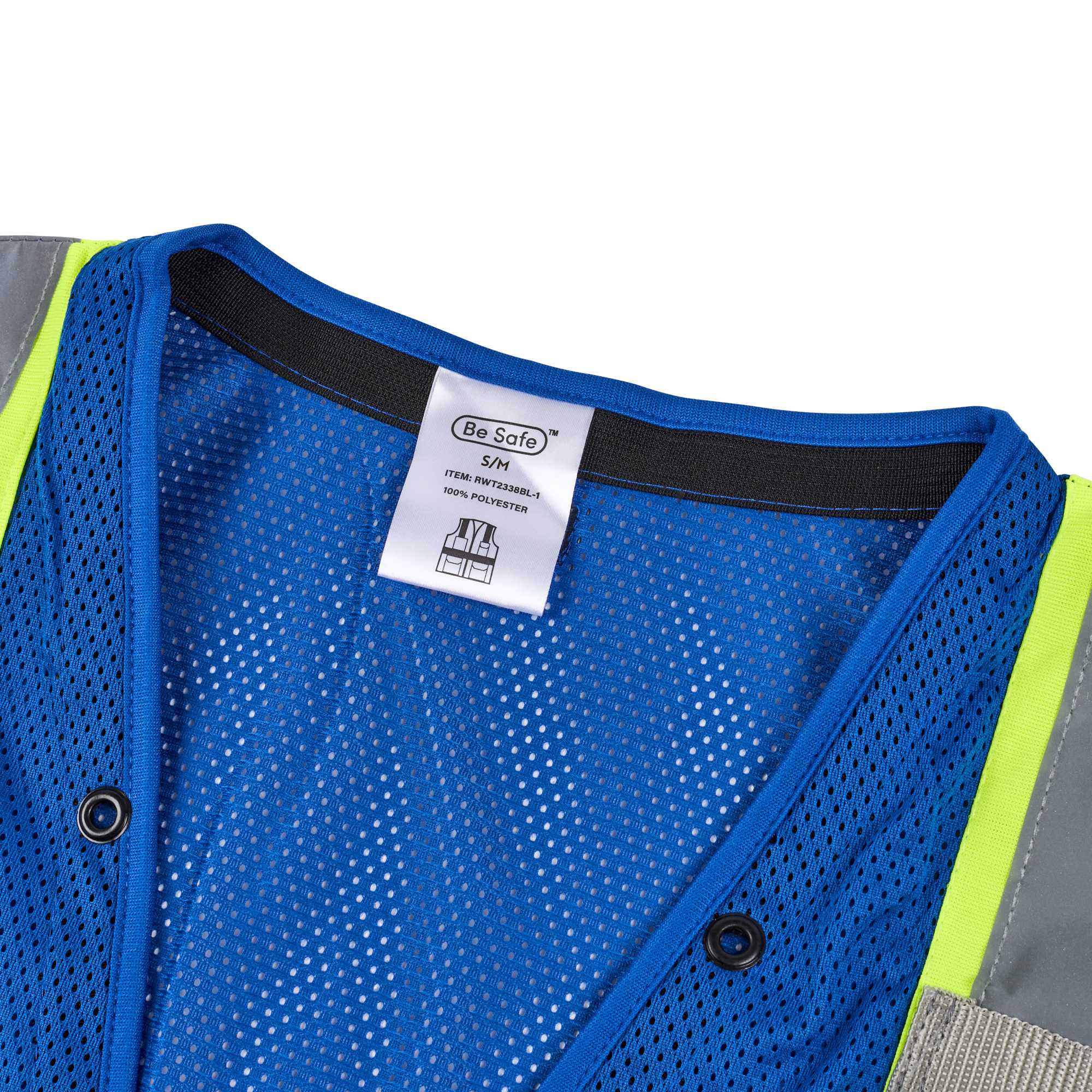 Be Safe Blue S/M High Visibility Mesh Safety Vest - Zipper Closure, Reflective Tape - 1 count box