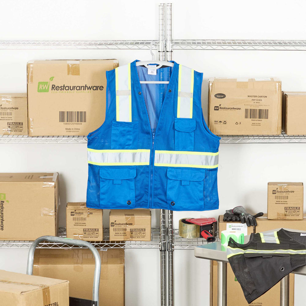 Be Safe Blue S/M High Visibility Mesh Safety Vest - Zipper Closure, Reflective Tape - 1 count box