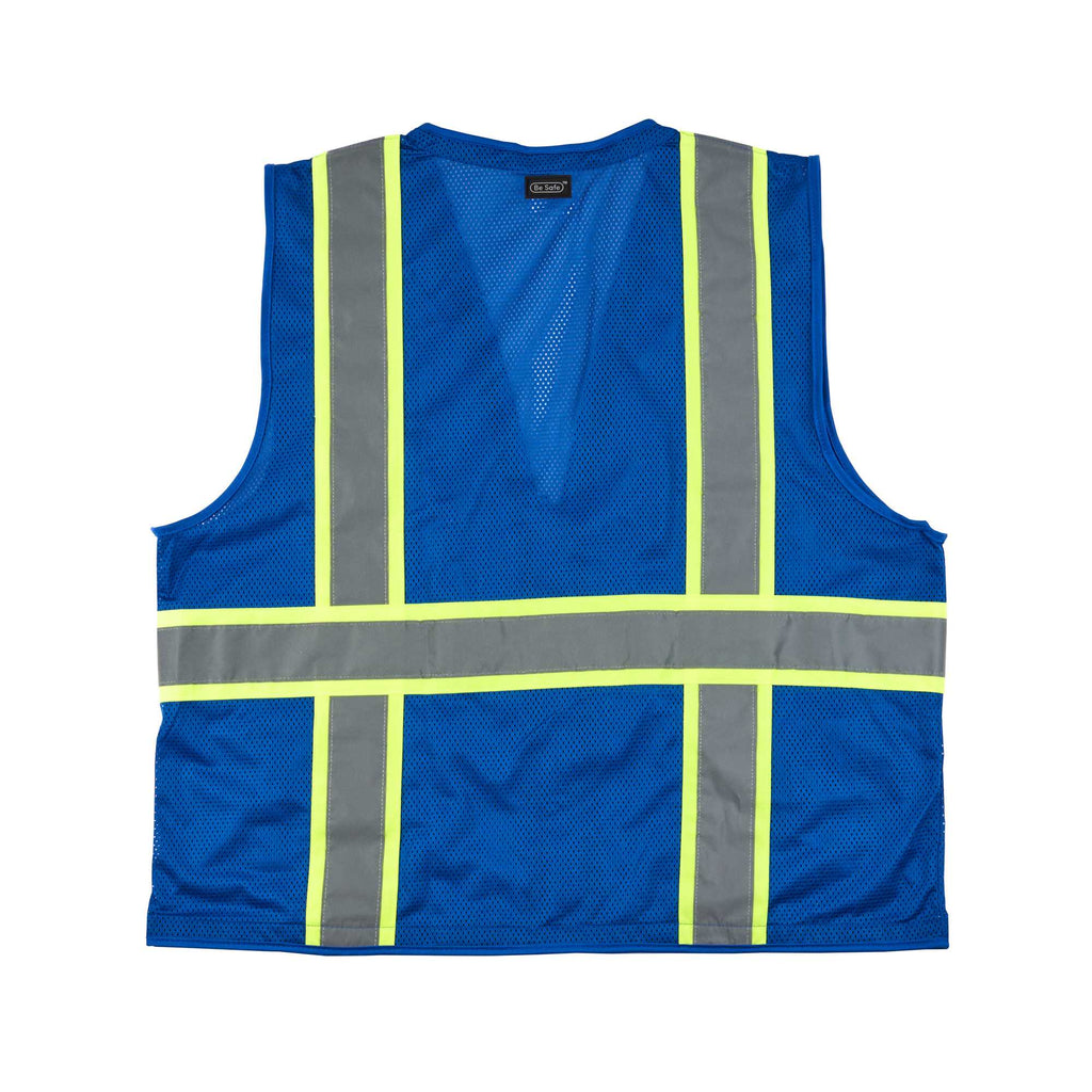 Be Safe Blue S/M High Visibility Mesh Safety Vest - Zipper Closure, Reflective Tape - 20 count box