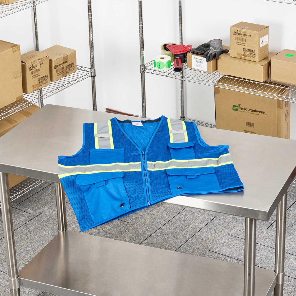 Be Safe Blue S/M High Visibility Mesh Safety Vest - Zipper Closure, Reflective Tape - 20 count box