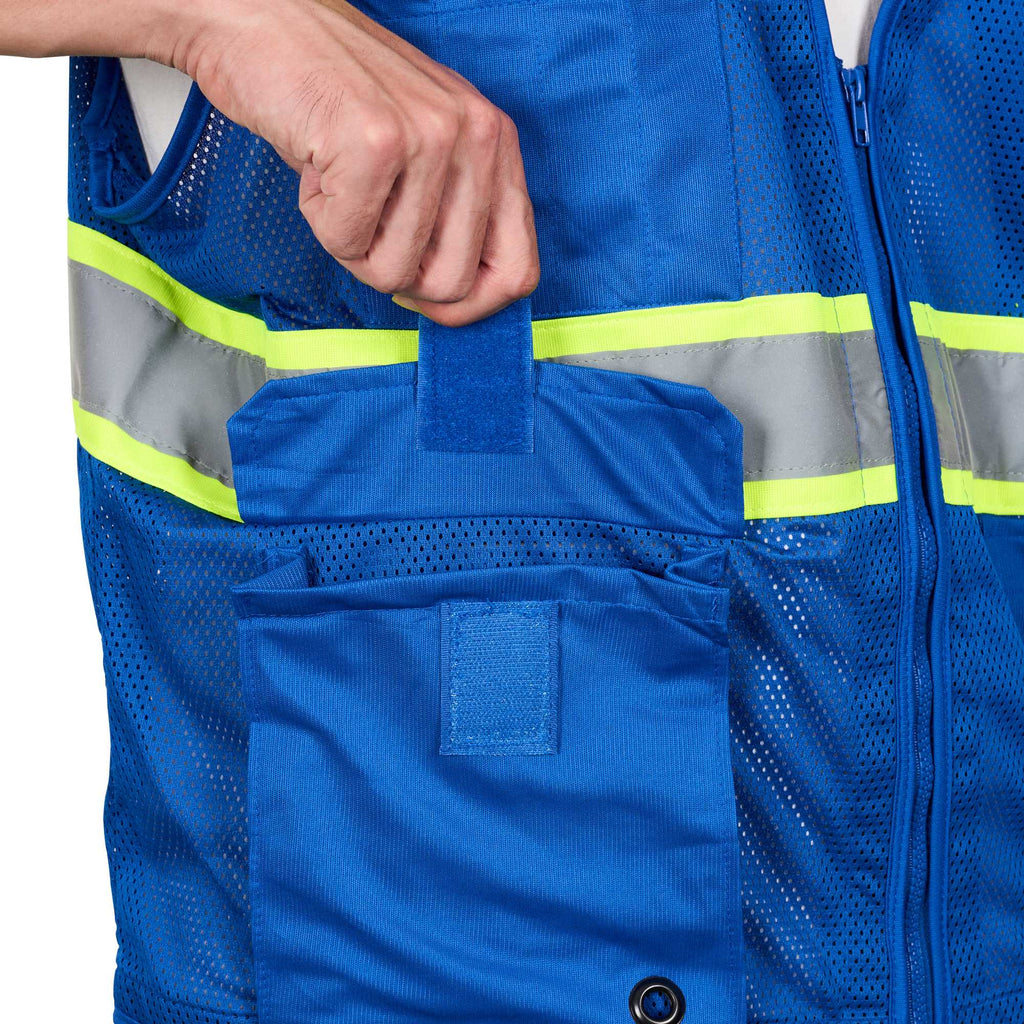 Be Safe Blue S/M High Visibility Mesh Safety Vest - Zipper Closure, Reflective Tape - 20 count box