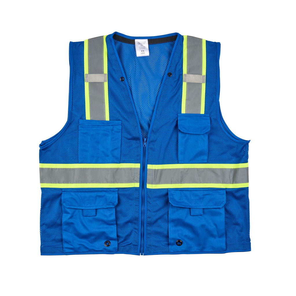 Be Safe Blue S/M High Visibility Mesh Safety Vest - Zipper Closure, Reflective Tape - 20 count box