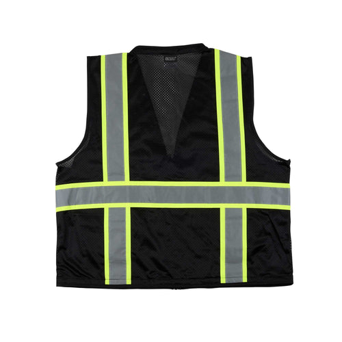 Be Safe Black L/XL High Visibility Mesh Safety Vest - Zipper Closure, Reflective Tape - 1 count box
