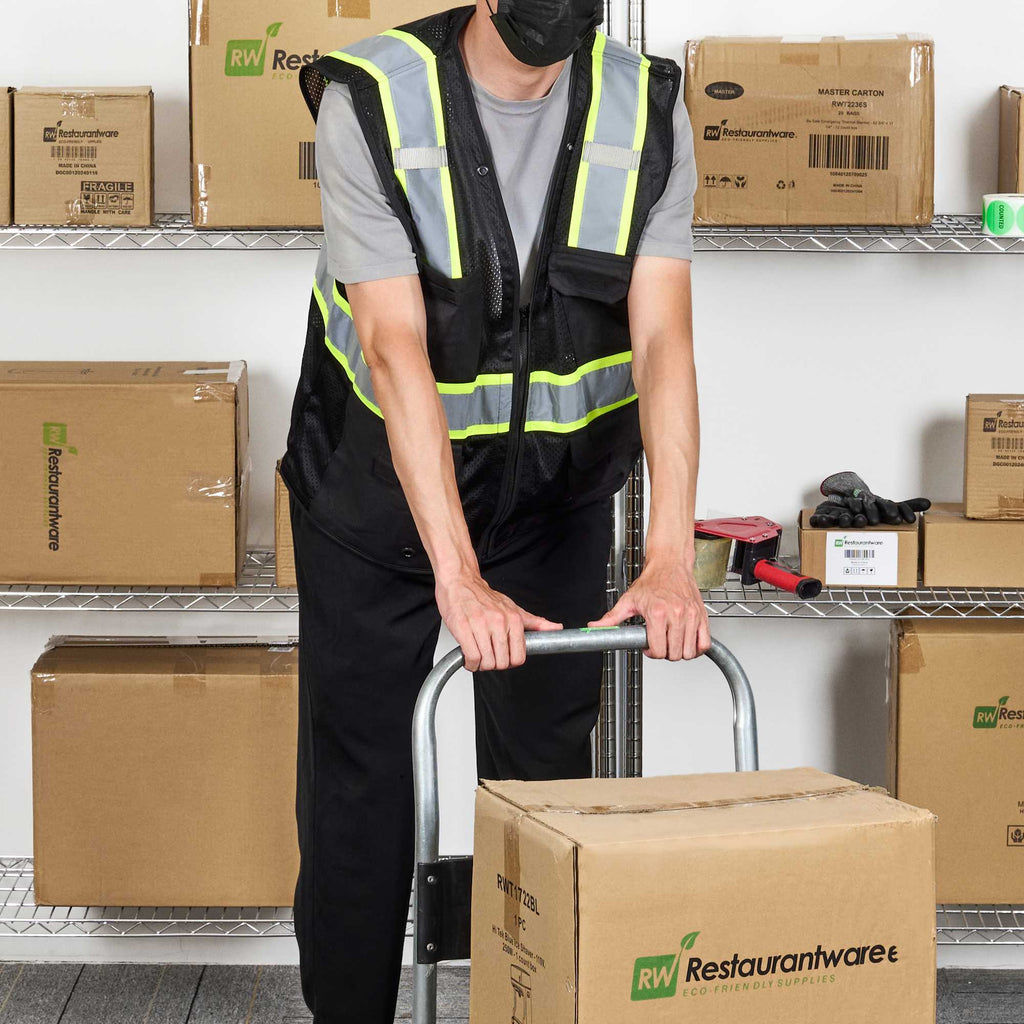 Be Safe Black L/XL High Visibility Mesh Safety Vest - Zipper Closure, Reflective Tape - 1 count box