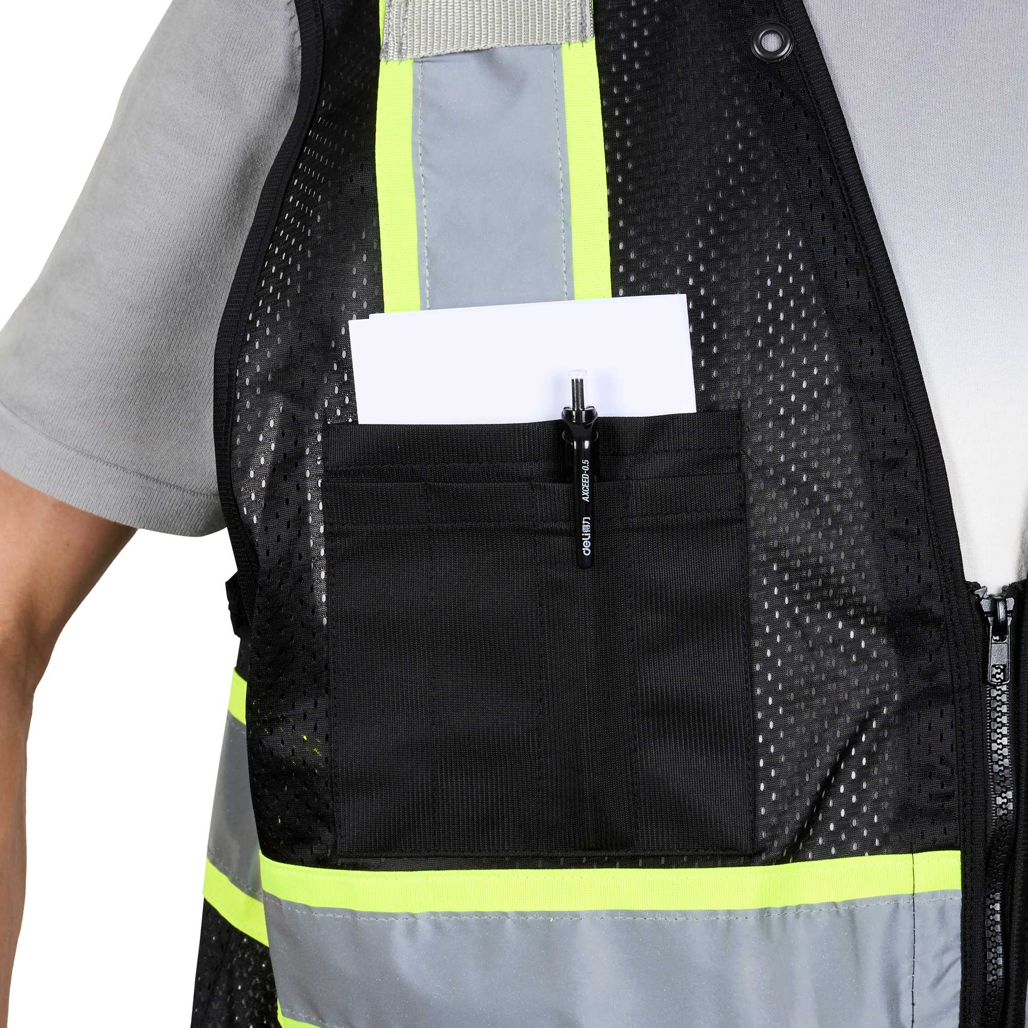 Be Safe Black L/XL High Visibility Mesh Safety Vest - Zipper Closure, Reflective Tape - 20 count box