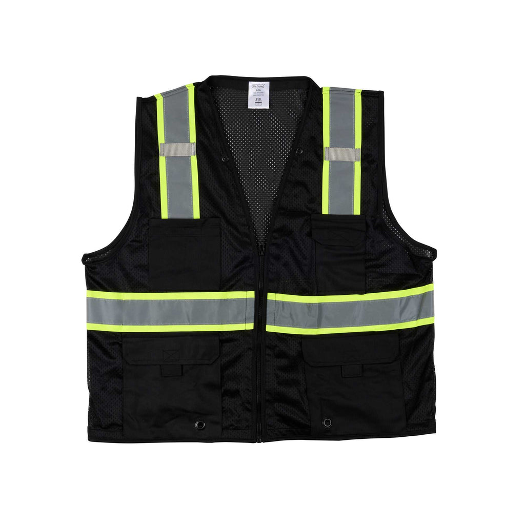 Be Safe Black L/XL High Visibility Mesh Safety Vest - Zipper Closure, Reflective Tape - 20 count box