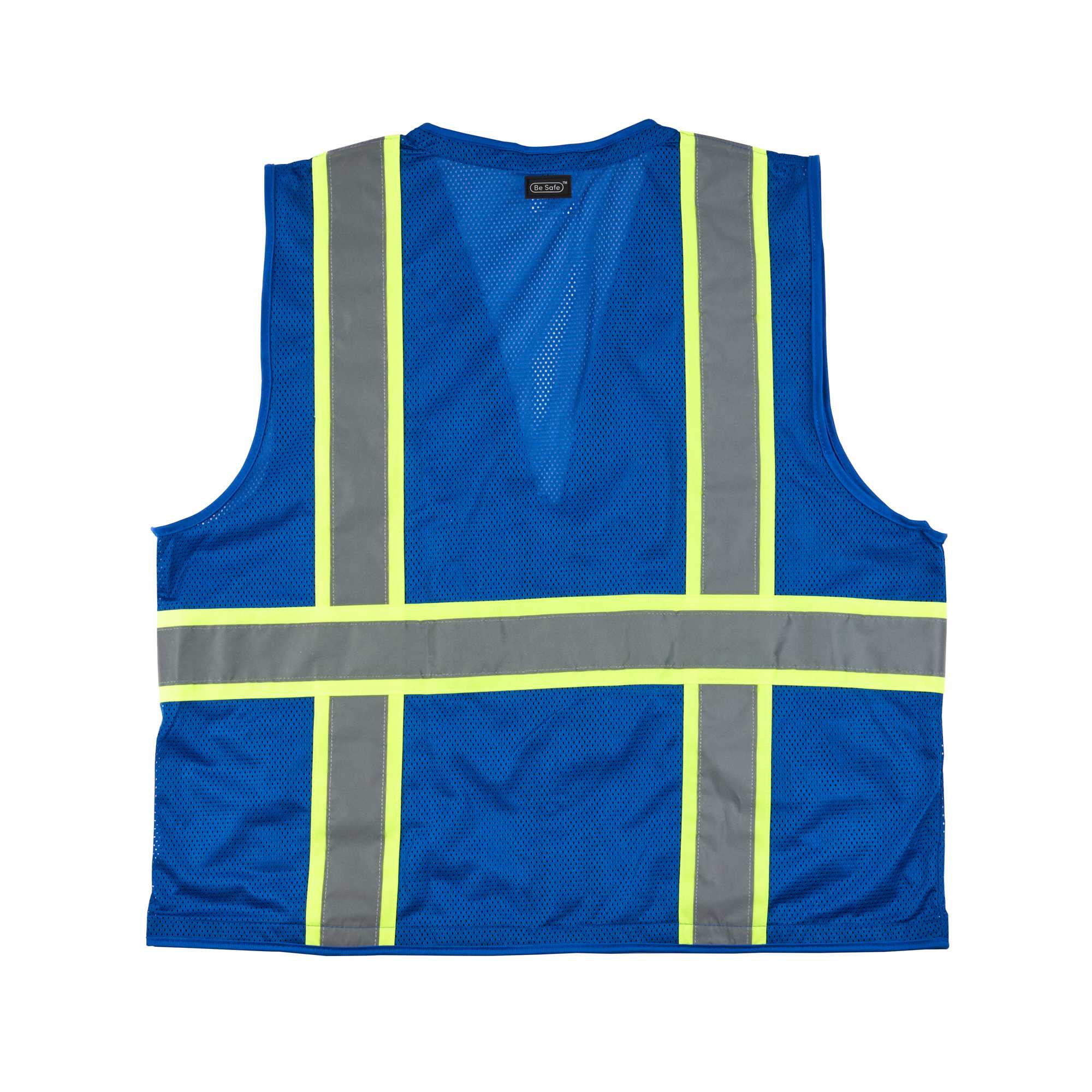 Be Safe Blue L/XL High Visibility Mesh Safety Vest - Zipper Closure, Reflective Tape - 1 count box