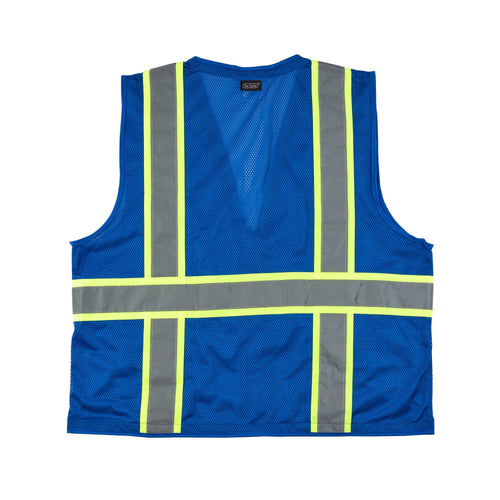 Be Safe Blue L/XL High Visibility Mesh Safety Vest - Zipper Closure, Reflective Tape - 1 count box