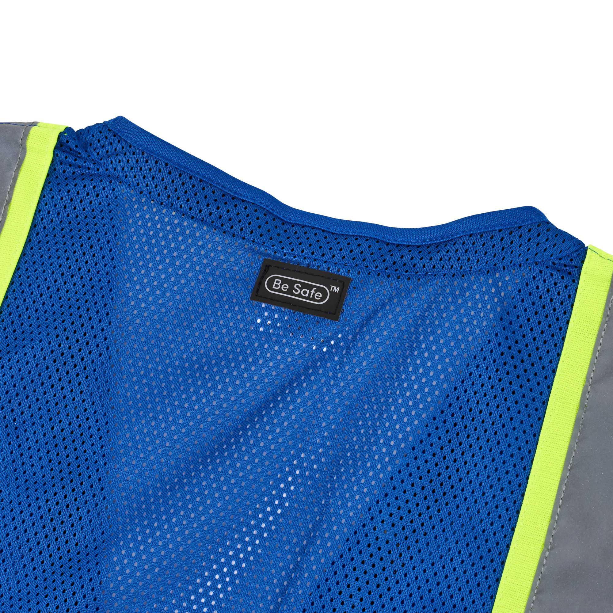 Be Safe Blue L/XL High Visibility Mesh Safety Vest - Zipper Closure, Reflective Tape - 1 count box
