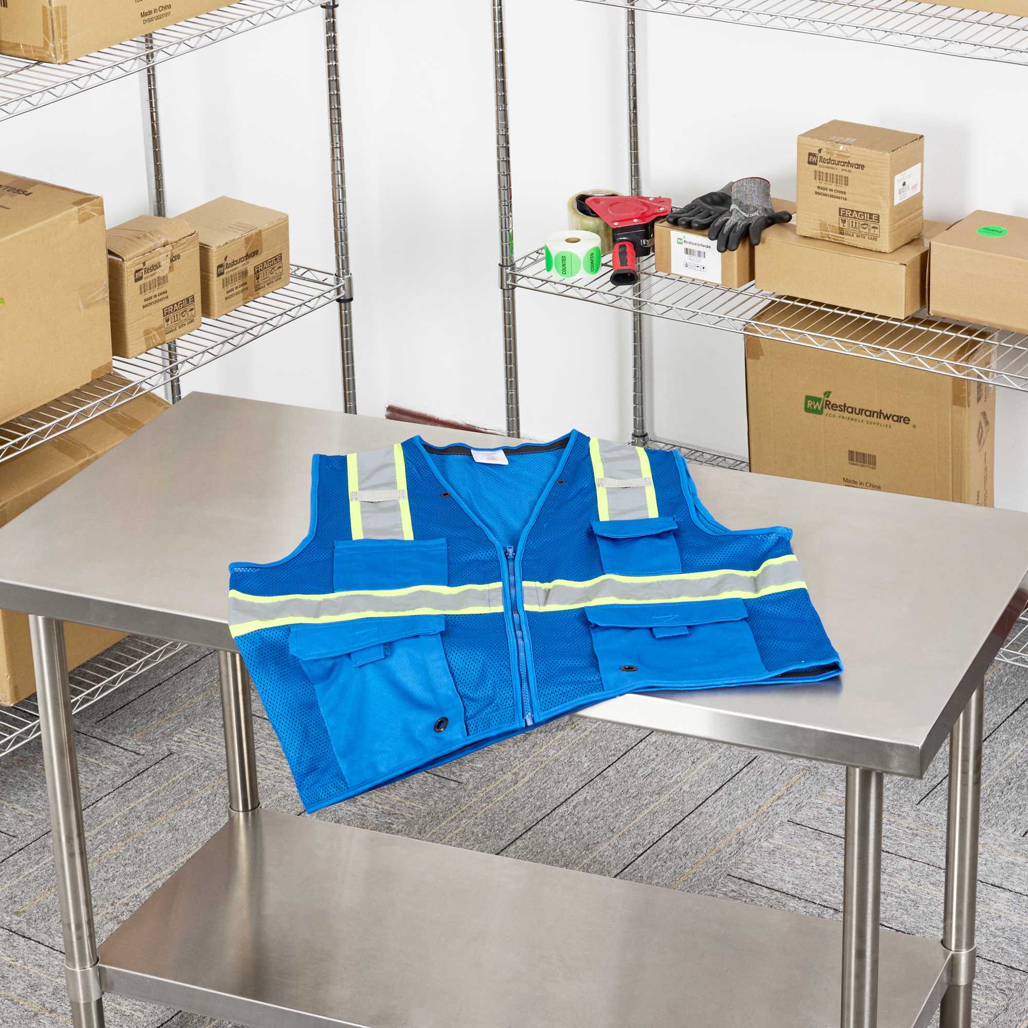 Be Safe Blue L/XL High Visibility Mesh Safety Vest - Zipper Closure, Reflective Tape - 20 count box