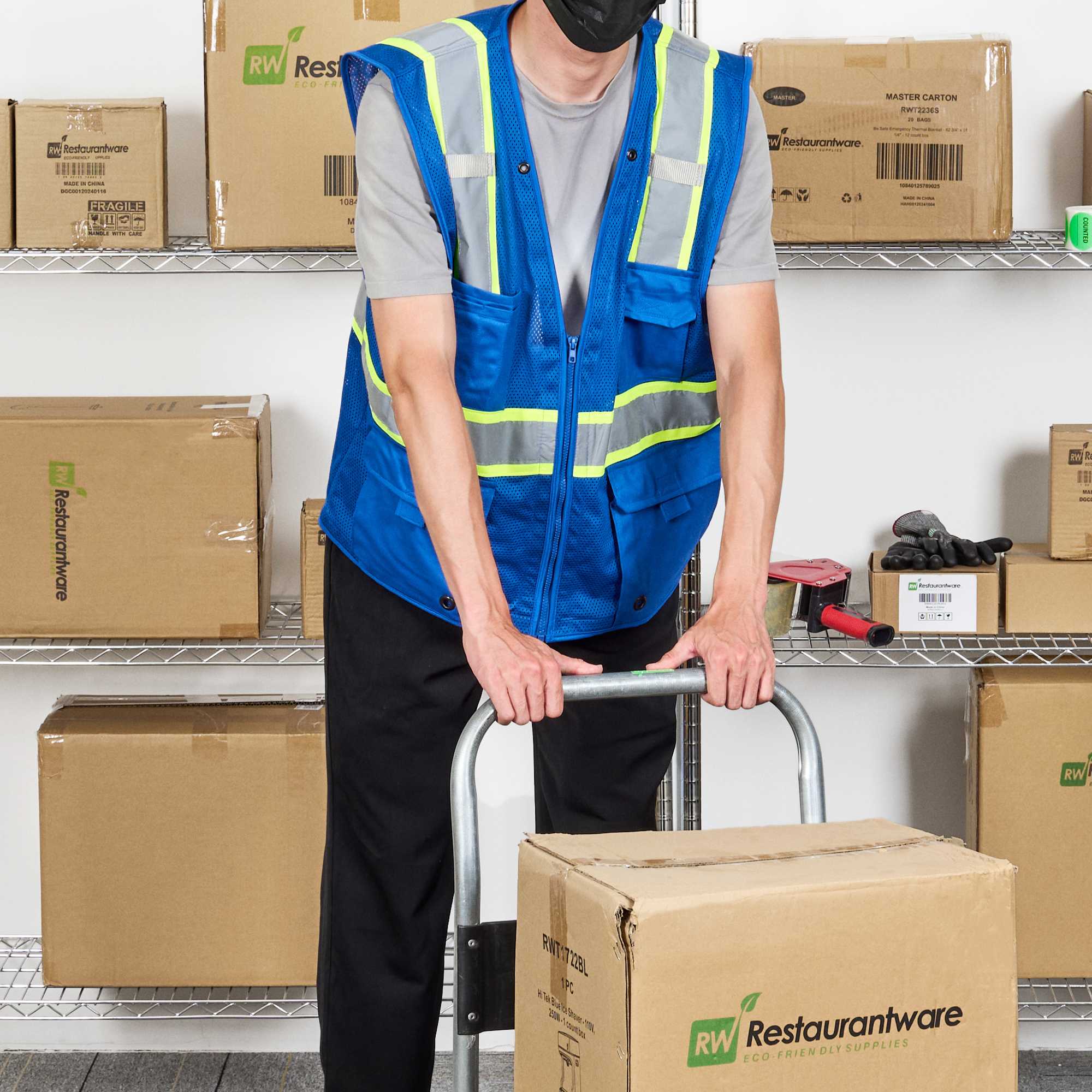 Be Safe Blue L/XL High Visibility Mesh Safety Vest - Zipper Closure, Reflective Tape - 20 count box