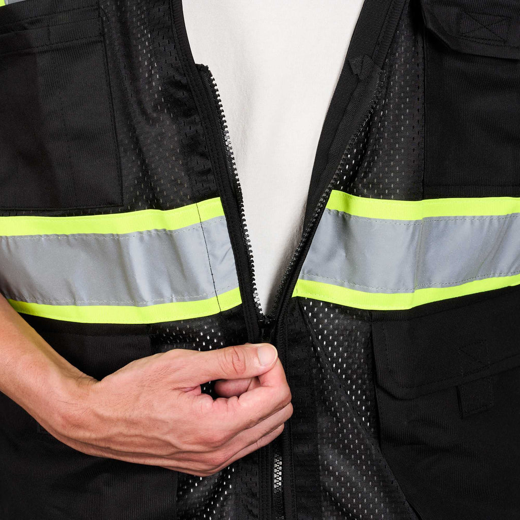 Be Safe Black 2XL/3XL High Visibility Mesh Safety Vest - Zipper Closure, Reflective Tape - 1 count box