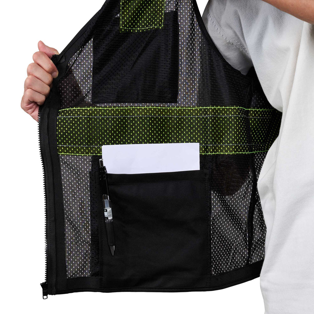 Be Safe Black 2XL/3XL High Visibility Mesh Safety Vest - Zipper Closure, Reflective Tape - 1 count box