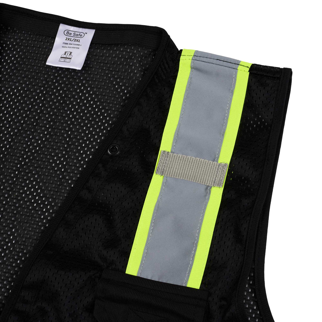 Be Safe Black 2XL/3XL High Visibility Mesh Safety Vest - Zipper Closure, Reflective Tape - 1 count box