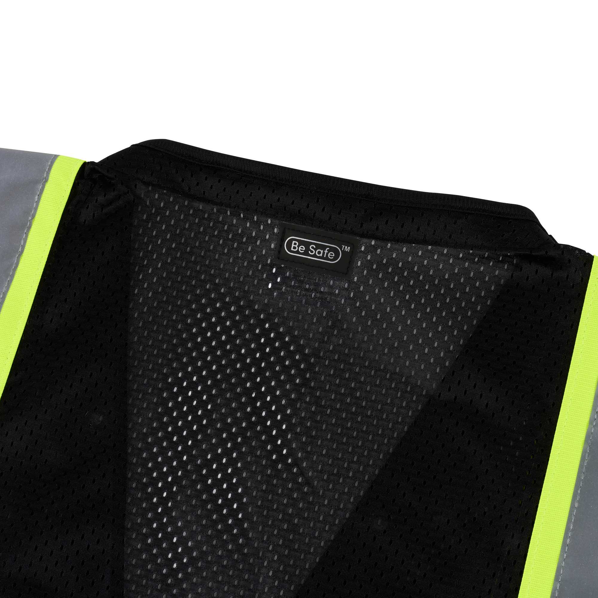Be Safe Black 2XL/3XL High Visibility Mesh Safety Vest - Zipper Closure, Reflective Tape - 1 count box