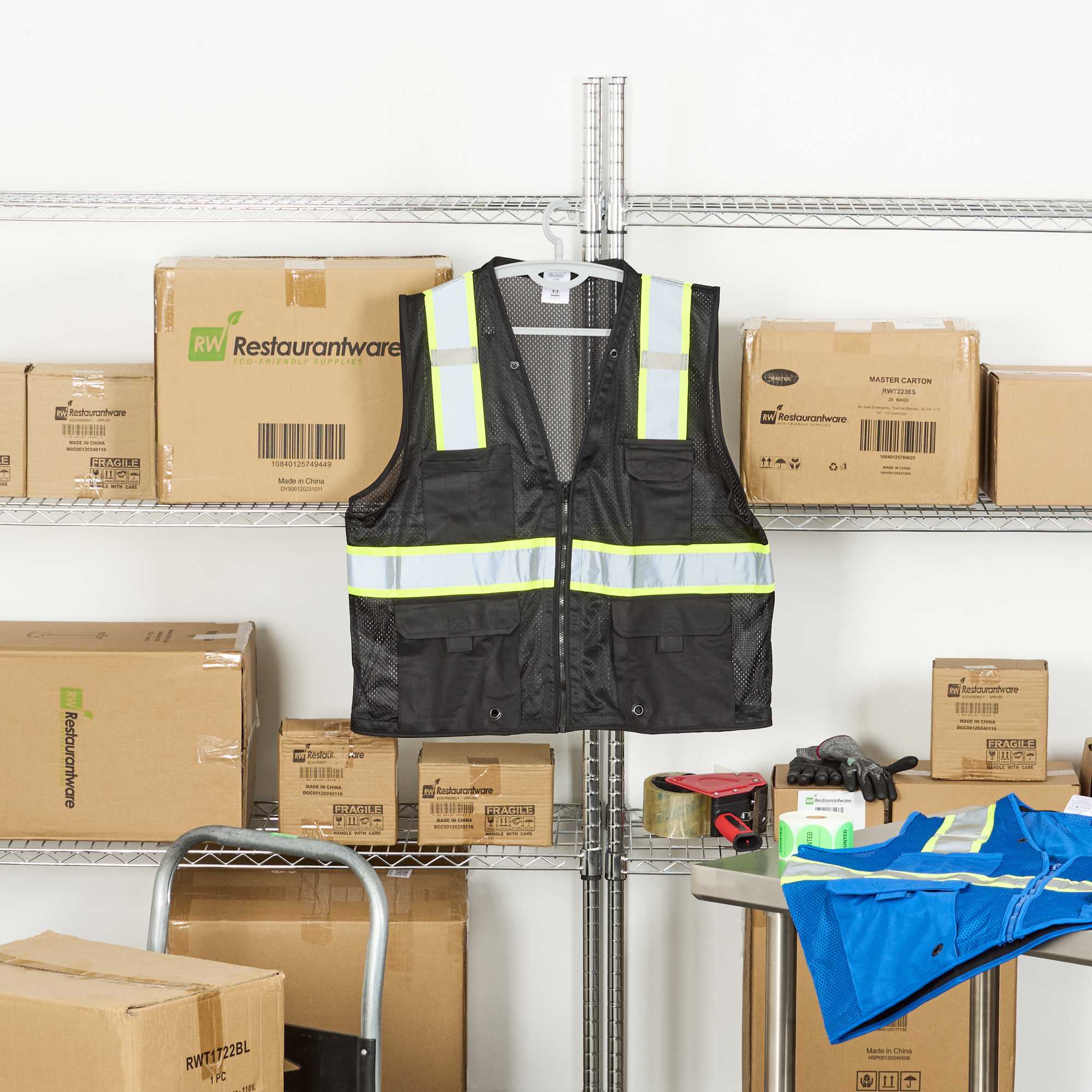 Be Safe Black 2XL/3XL High Visibility Mesh Safety Vest - Zipper Closure, Reflective Tape - 1 count box