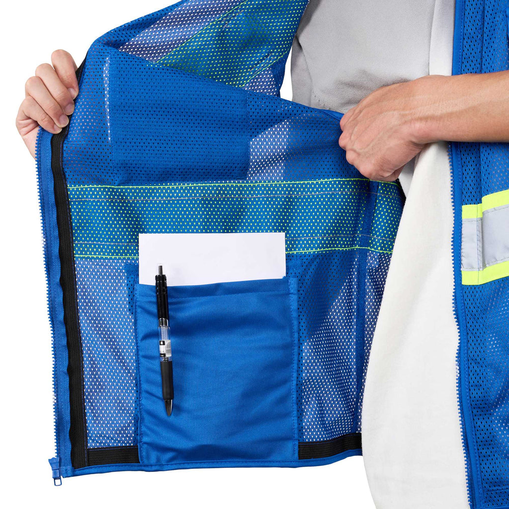 Be Safe Blue 2XL/3XL High Visibility Mesh Safety Vest - Zipper Closure, Reflective Tape - 1 count box
