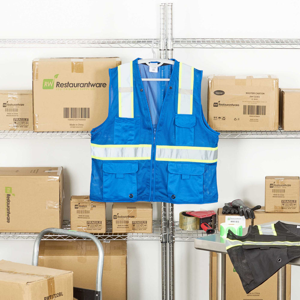 Be Safe Blue 2XL/3XL High Visibility Mesh Safety Vest - Zipper Closure, Reflective Tape - 1 count box