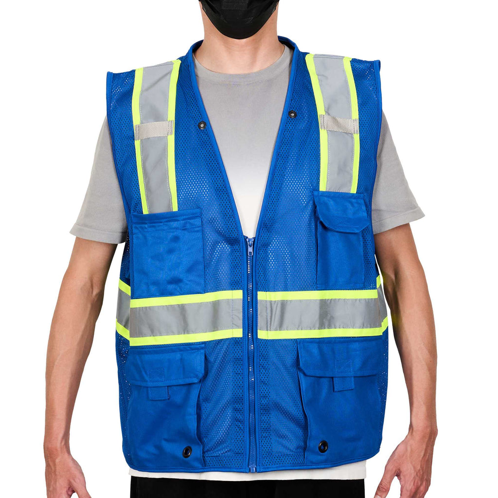 Be Safe Blue 2XL/3XL High Visibility Mesh Safety Vest - Zipper Closure, Reflective Tape - 20 count box