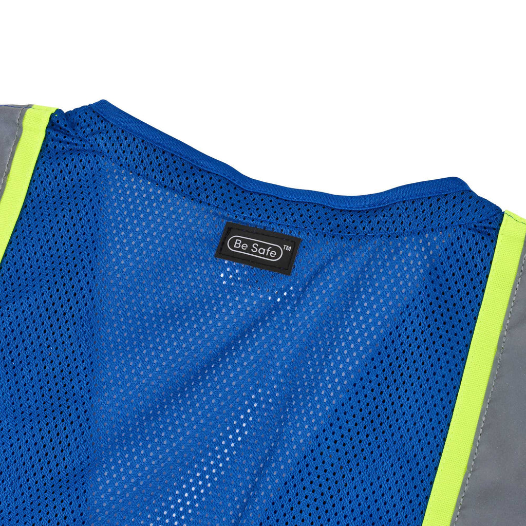 Be Safe Blue 2XL/3XL High Visibility Mesh Safety Vest - Zipper Closure, Reflective Tape - 20 count box