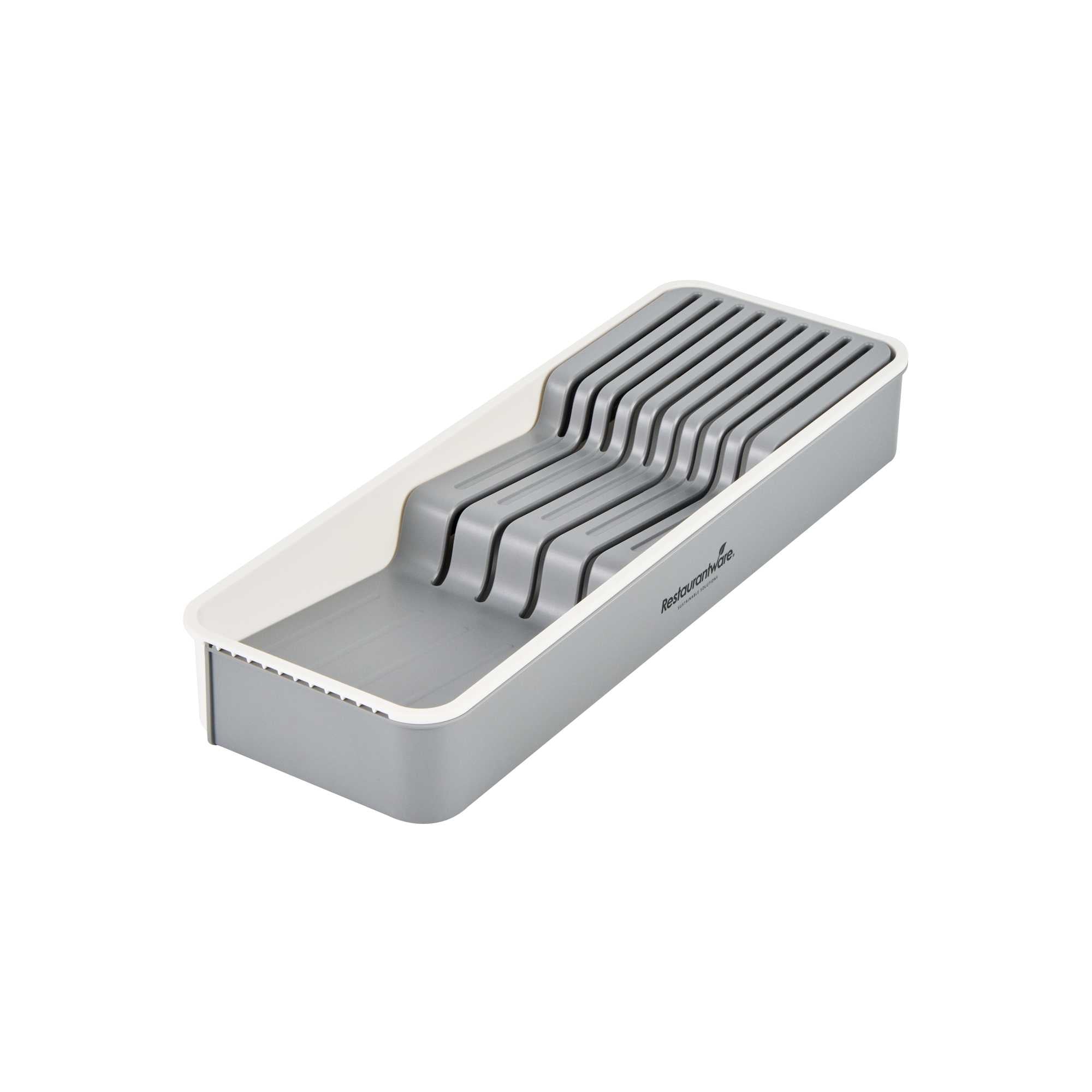 Clean Tek Professional Gray and White Plastic Expandable 2-Tier Knife Drawer Organizer - 15 1/2" x 5 1/2" x 2 1/4" - 1 count box