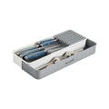 Clean Tek Professional Gray and White Plastic Expandable 2-Tier Knife Drawer Organizer - 15 1/2" x 5 1/2" x 2 1/4" - 1 count box
