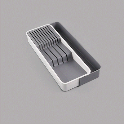 Clean Tek Professional Gray and White Plastic Expandable 2-Tier Knife Drawer Organizer - 15 1/2" x 5 1/2" x 2 1/4" - 12 count box