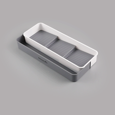 Clean Tek Professional Gray and White Plastic Expandable 3-Tier Spice Drawer Organizer - 15 1/2" x 5 1/2" x 2 1/4" - 12 count box