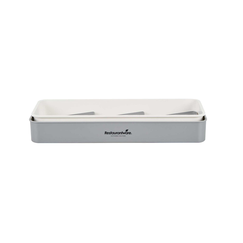 Clean Tek Professional Gray and White Plastic Expandable 3-Tier Spice Drawer Organizer - 15 1/2" x 5 1/2" x 2 1/4" - 12 count box