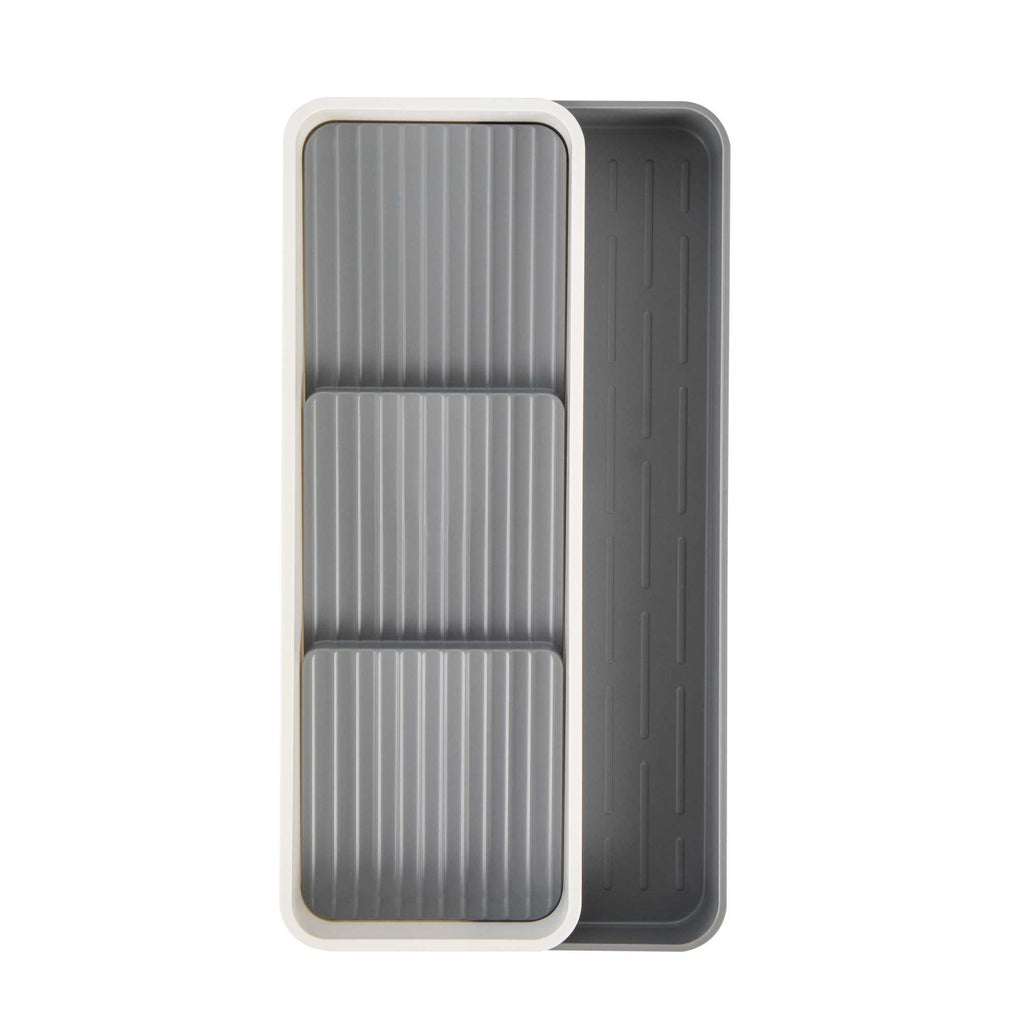 Clean Tek Professional Gray and White Plastic Expandable 3-Tier Spice Drawer Organizer - 15 1/2" x 5 1/2" x 2 1/4" - 12 count box