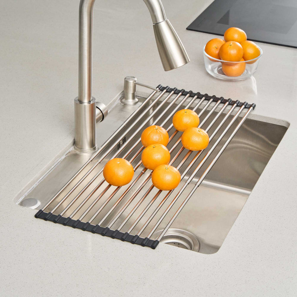 Clean Tek Professional Gray Stainless Steel Over-Sink Roll-Up Drying Rack - Extendable, Non-Slip - 15 3/4" x 9 1/2" - 1 count box