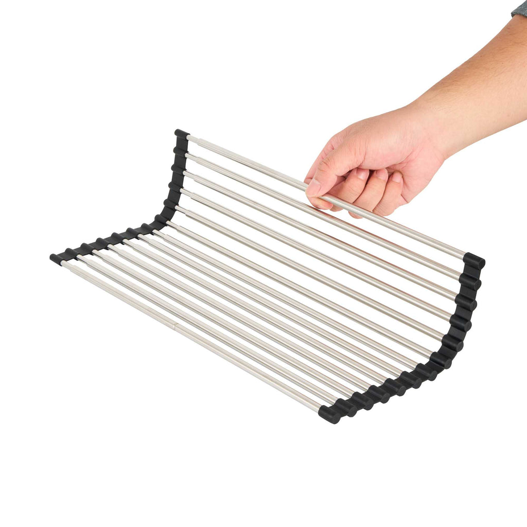 Clean Tek Professional Gray Stainless Steel Over-Sink Roll-Up Drying Rack - Extendable, Non-Slip - 15 3/4" x 9 1/2" - 1 count box