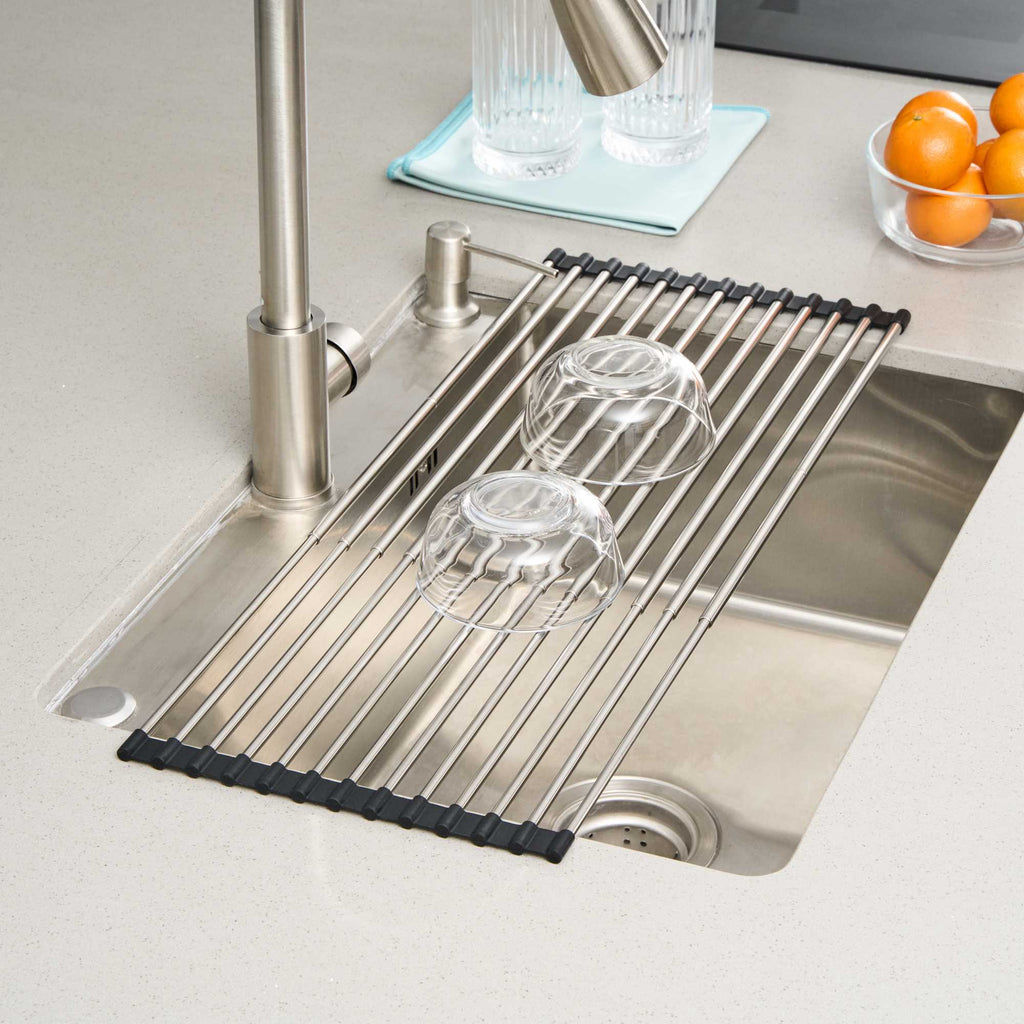 Clean Tek Professional Gray Stainless Steel Over-Sink Roll-Up Drying Rack - Extendable, Non-Slip - 15 3/4" x 9 1/2" - 1 count box