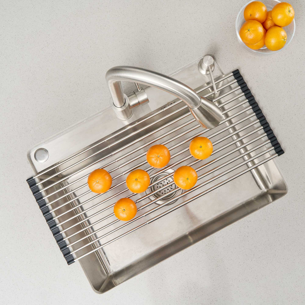 Clean Tek Professional Gray Stainless Steel Over-Sink Roll-Up Drying Rack - Extendable, Non-Slip - 15 3/4" x 9 1/2" - 1 count box