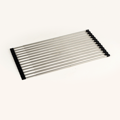 Clean Tek Professional Gray Stainless Steel Over-Sink Roll-Up Drying Rack - Extendable, Non-Slip - 15 3/4" x 9 1/2" - 12 count box