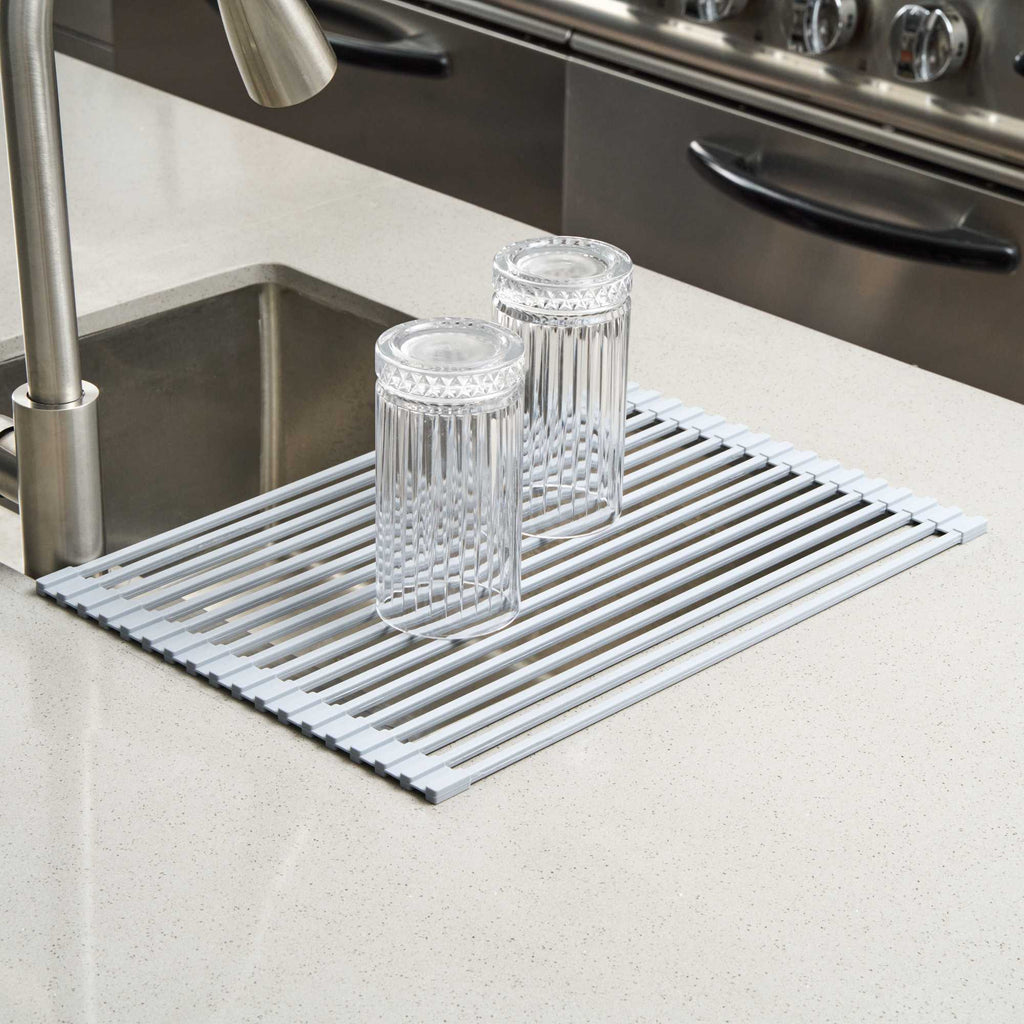 Clean Tek Professional Gray Steel Over-Sink Roll-Up Drying Rack - Non-Slip - 17" x 13" - 1 count box