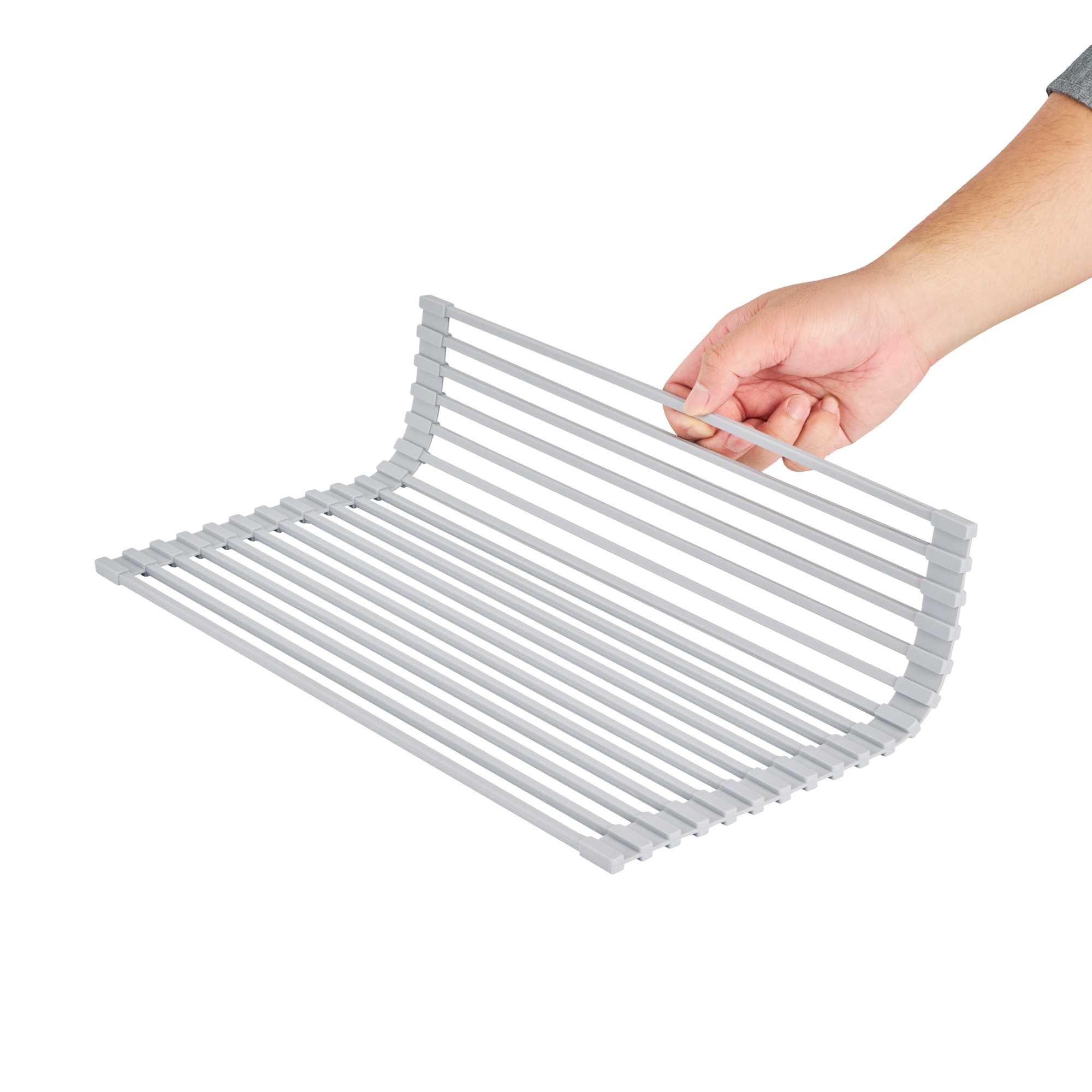 Clean Tek Professional Gray Steel Over-Sink Roll-Up Drying Rack - Non-Slip - 17" x 13" - 12 count box
