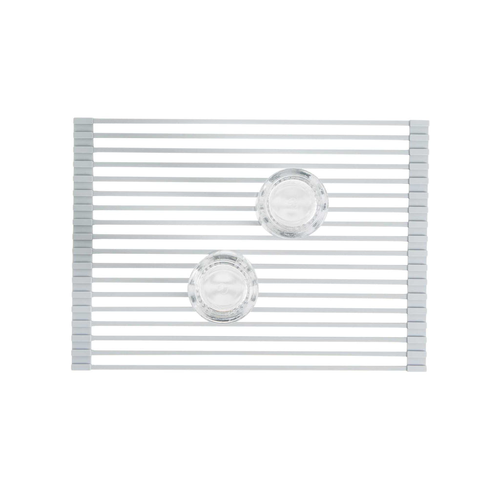 Clean Tek Professional Gray Steel Over-Sink Roll-Up Drying Rack - Non-Slip - 17" x 13" - 12 count box