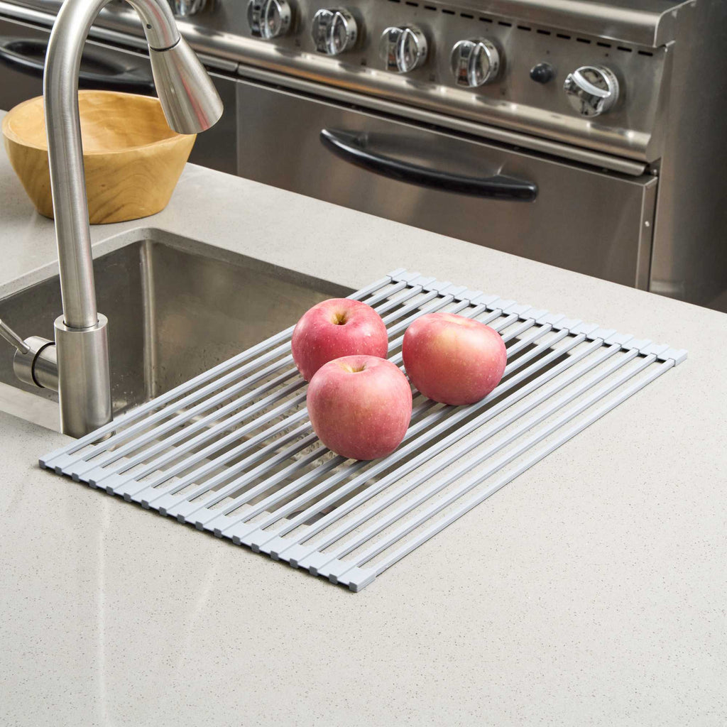 Clean Tek Professional Gray Steel Over-Sink Roll-Up Drying Rack - Non-Slip - 20 1/2" x 13" - 1 count box