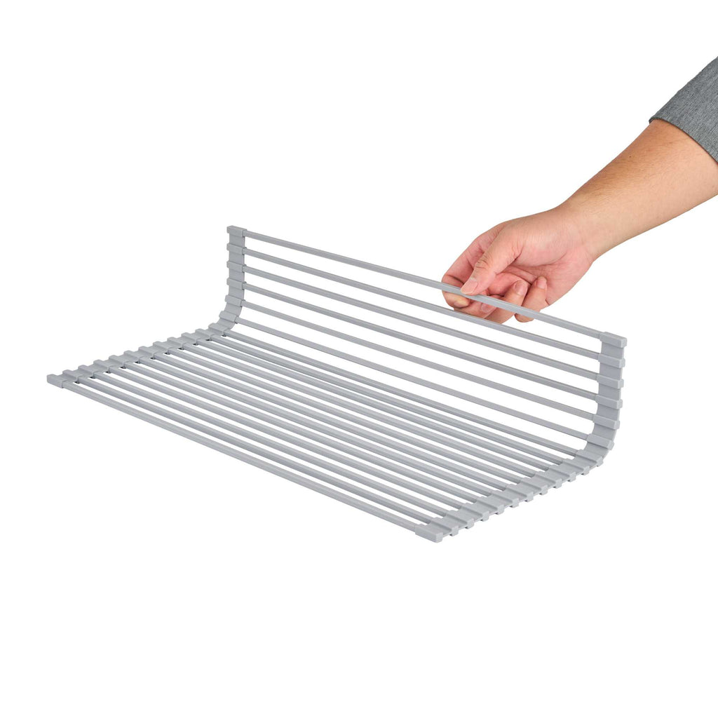 Clean Tek Professional Gray Steel Over-Sink Roll-Up Drying Rack - Non-Slip - 20 1/2" x 13" - 1 count box