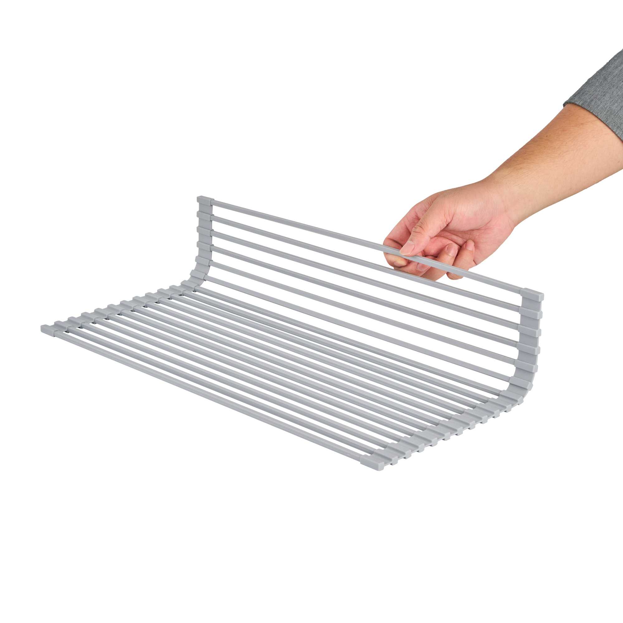 Clean Tek Professional Gray Steel Over-Sink Roll-Up Drying Rack - Non-Slip - 20 1/2" x 13" - 1 count box