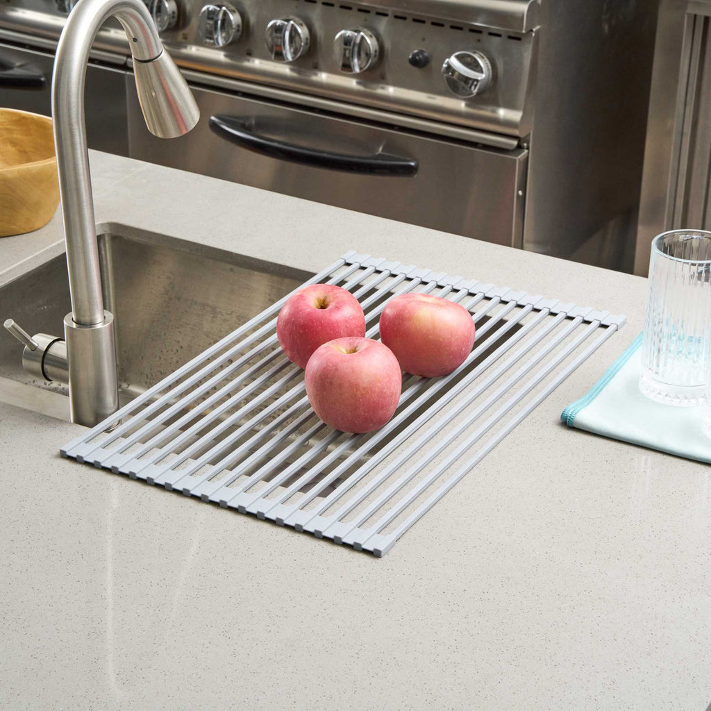 Clean Tek Professional Gray Steel Over-Sink Roll-Up Drying Rack - Non-Slip - 20 1/2" x 13" - 1 count box