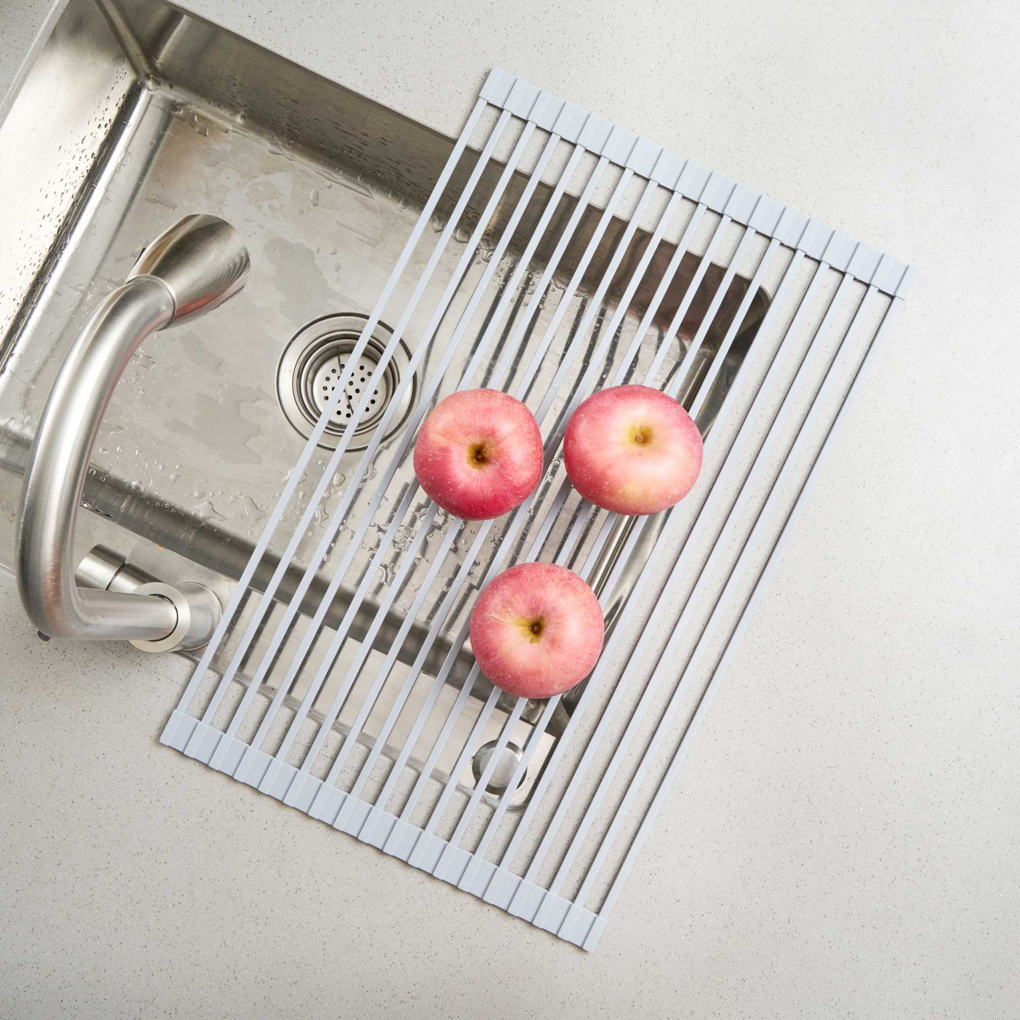 Clean Tek Professional Gray Steel Over-Sink Roll-Up Drying Rack - Non-Slip - 20 1/2" x 13" - 12 count box