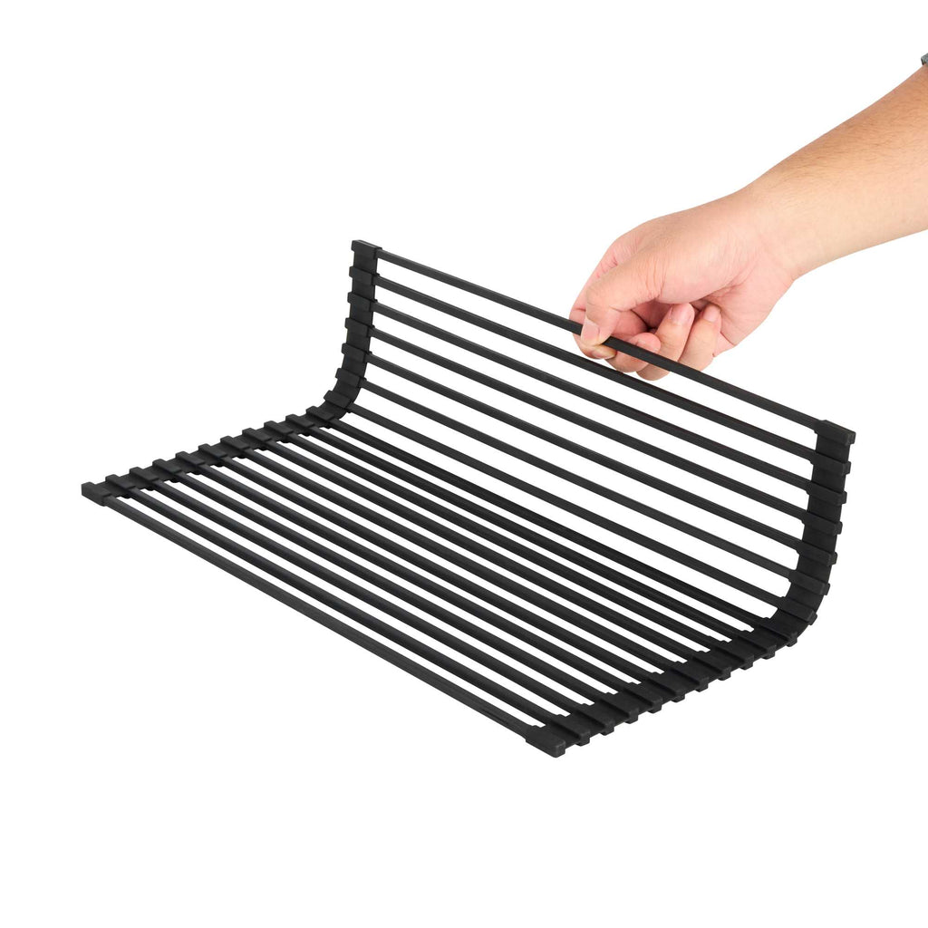 Clean Tek Professional Black Steel Over-Sink Roll-Up Drying Rack - Non-Slip - 17" x 13" - 12 count box