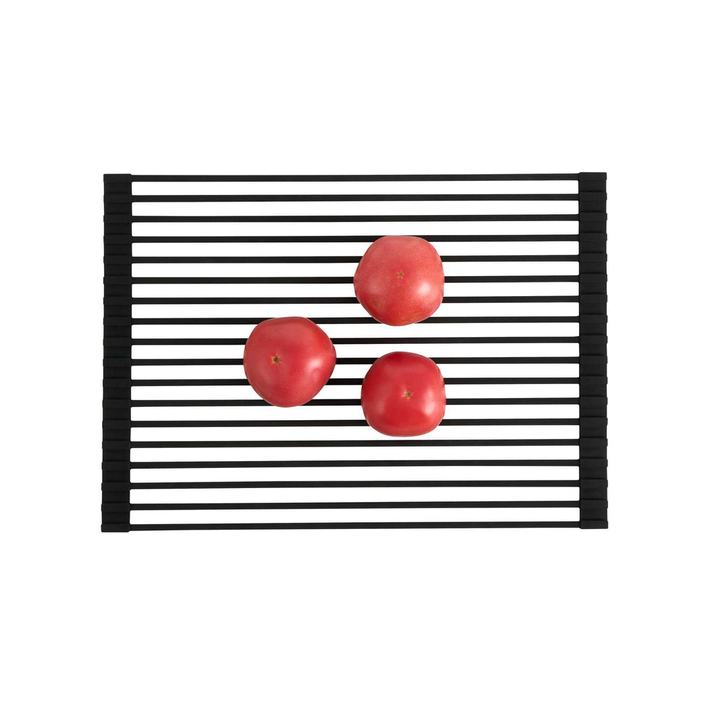 Clean Tek Professional Black Steel Over-Sink Roll-Up Drying Rack - Non-Slip - 17" x 13" - 12 count box