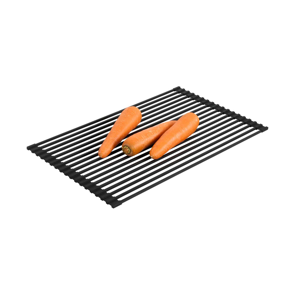 Clean Tek Professional Black Steel Over-Sink Roll-Up Drying Rack - Non-Slip - 20 1/2" x 13" - 12 count box