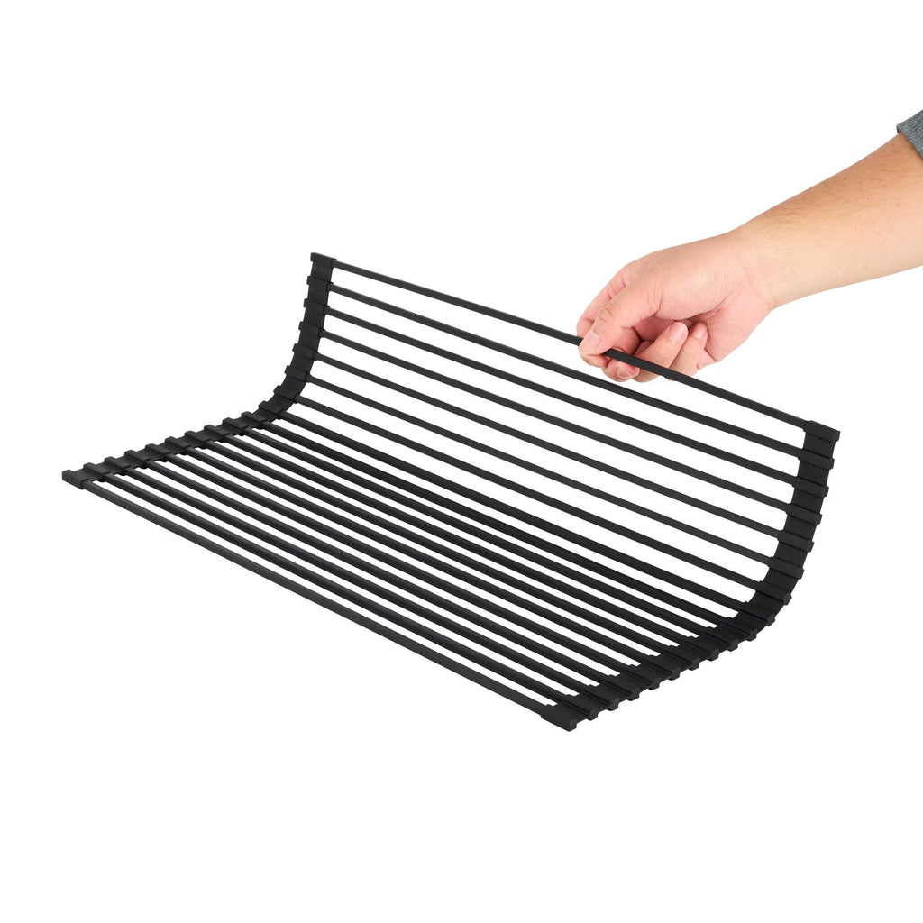 Clean Tek Professional Black Steel Over-Sink Roll-Up Drying Rack - Non-Slip - 20 1/2" x 13" - 12 count box